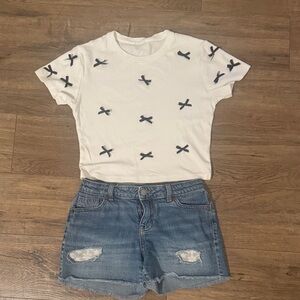 White Kids Shirt with Black Bows and shorts set size 10/12 Girls